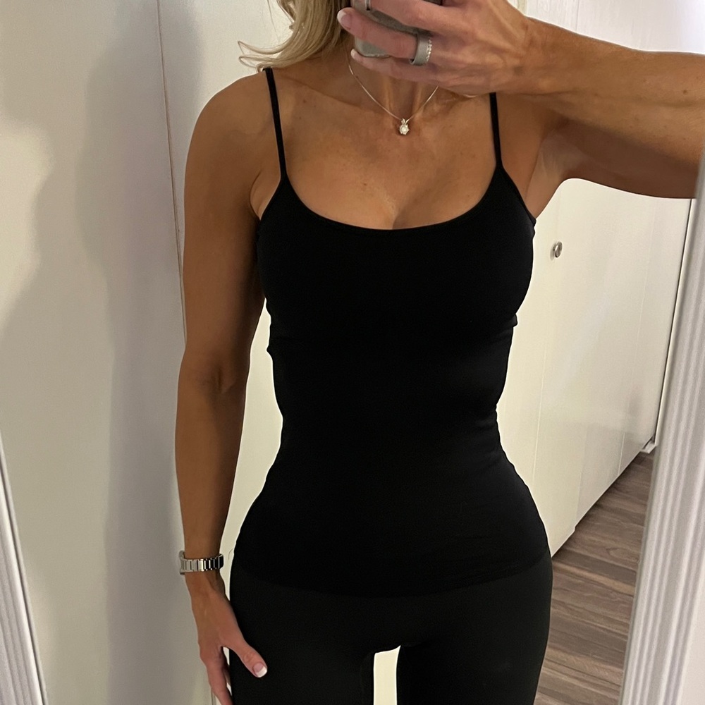 White House Black Market (WHBM) Black Shelf Bra Scoop Neck Camisole